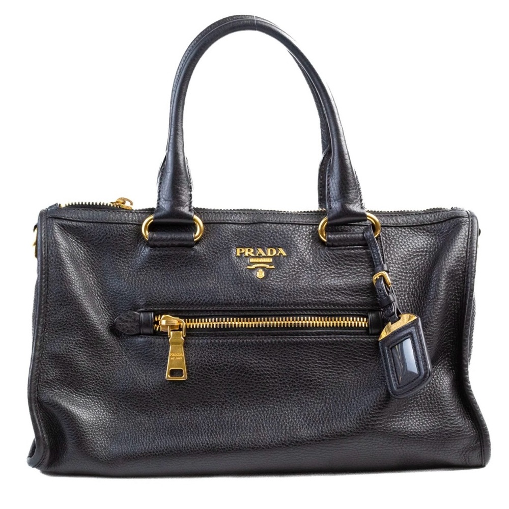 Prada Black Leather Satchel with Gold Accents